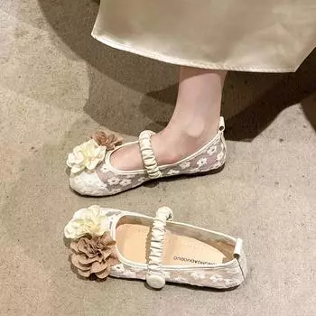 Цветочный дизайнер сетчатые кружевные туфли Мэри Джейн на плоской подошве женские сандалии летнее платье удобные туфли новые неглубокие повседневные туфли Zapatillas De Mujer 35