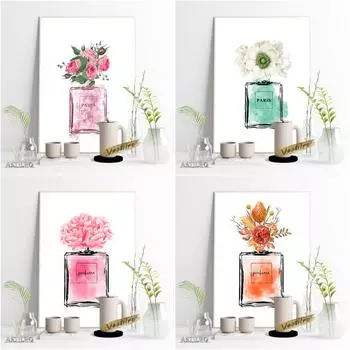 Цветочный флакон духов, иллюстрация, плакат, красочные акварельные художественные принты, настенные наклейки, подарки для салона красоты, украшение дома 21cm30cm NoFrame