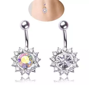 Цветочный горный хрусталь кулон сексуальные женщины штанга пупок кольцо пирсинг ювелирные изделия белый