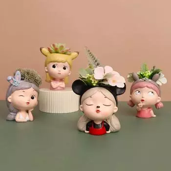 Цветочный горшок для милых девочек, сочный горшок, кашпо из смолы, домашний декор, настольные украшения, садовые принадлежности, горшок для растений бонсай No.1