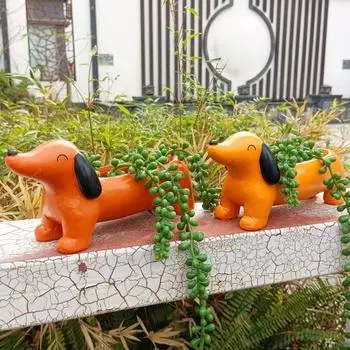 Цветочный горшок для таксы, комнатные и уличные растения, овощные травы, сочные кактусы, горшок для домашнего балкона, сада, смоляные украшения для собак A