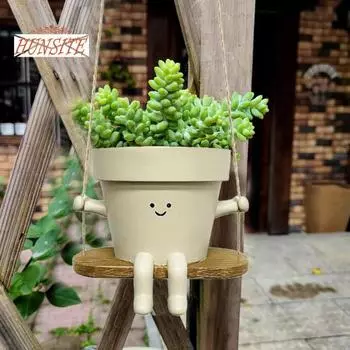 Цветочный горшок из смолы, подвесной горшок для цветов, очаровательное улыбающееся выражение для украшения B