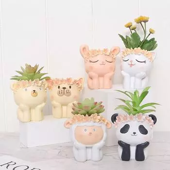 Цветочный горшок из смолы с милыми животными, сочный горшок-кашпо, домашний декор, домашнее украшение, настольные украшения, горшок для растений бонсай No.1