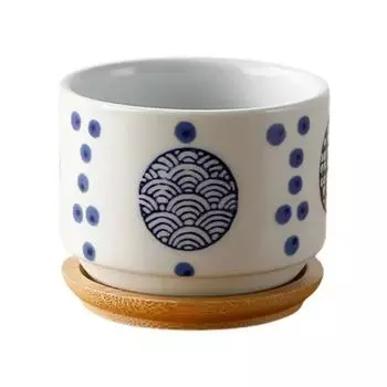 Цветочный горшок с бамбуковым подносом, керамический лоток в японском стиле, мини-цементный суккулентный бонсай, садовый декор, офисное домашнее растение