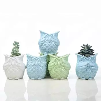 Цветочный горшок с милой совой, горшок для суккулентов, комнатная керамическая ваза, домашний декор, украшение для сада, горшок для растений, горшок для кактуса No.1