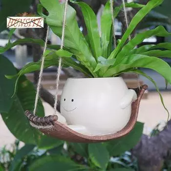 Цветочный горшок Уникальный подвесной плантатор с улыбкой на лице, прочный держатель для цветов в гамаке белый