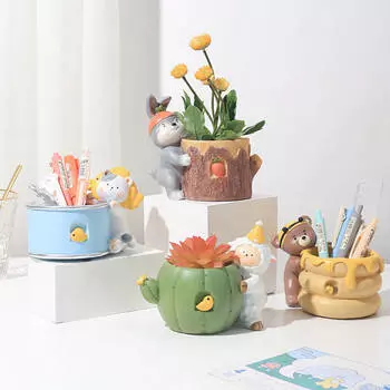 Цветочный горшок в деревенском мультяшном стиле, горшок для суккулентов из смолы, домашний декор, садовый декор, настольное хранилище, горшок для растений бонсай