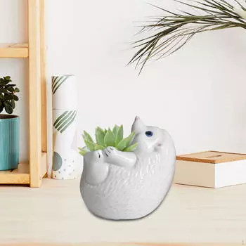 Цветочный горшок в форме животного, коллекция произведений искусства, уникальный керамический цветочный горшок для стола в фермерском доме Hedgehog White