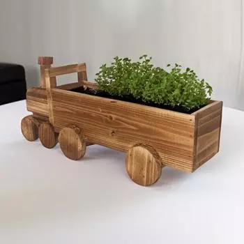 Цветочный горшок в виде поезда, деревянный винтажный кашпо для бонсай, домашний декор для сада, деревенский цветочный горшок с дренажным отверстием для патио, балкона цвет старого дерева