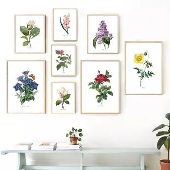Цветочный холст настенное искусство постер растение скандинавский акварельный цветок живопись и печать гостиная столовая настенный декор картина без рамки 21*30cm No Frame