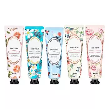 Цветочный и травяной крем для рук Увлажняющий крем для рук Крем для рук Набор из пяти предметов Уменьшение сухости и длительная цветочная маска для рук Подарки белый