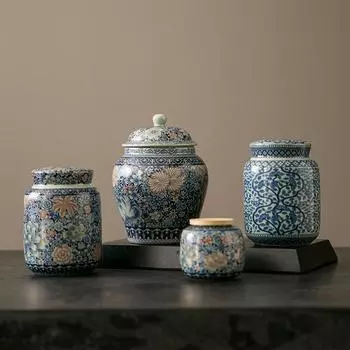 Цветочный керамический чайник для чая, синий и белый фарфоровый герметичный горшок для хранения чая, украшение для гостиной, коробка для хранения, чайный сервиз, аксессуары