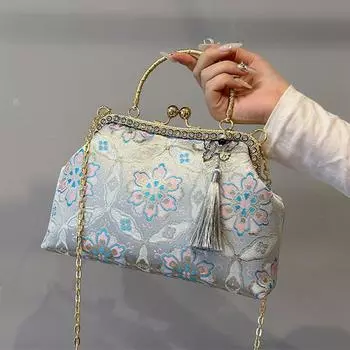 Цветочный клатч для женщин, дизайнерский замок-ракушка с зажимом, ручная работа, кисточки, блестящие сумки, цепочка, сумка-мессенджер на плечо