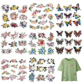 Цветочный комплект, нашивка на одежду, наклейка на одежду с мультяшной бабочкой, Parches Ropa Diy, толстовки с теплопередачей, футболка, термонашивка