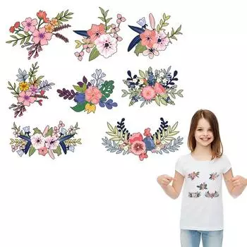 Цветочный комплект, железные нашивки для девочек, футболка, платья, Diy Parches Ropa, термопресс, аппликация, наклейки на одежду, термоперенос