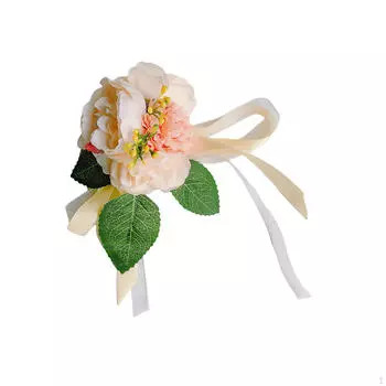 Цветочный корсаж на запястье, бутоньерка, украшение из лент, цветы для невесты, свадьба, невеста белый