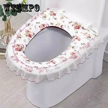Цветочный кружевной край сиденья для унитаза на молнии, универсальное водонепроницаемое сиденье для унитаза, чехол для унитаза