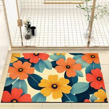 Цветочный маленький свежий коврик для ванной комнаты диатомовая грязь впитывающий коврик для унитаза грязный нескользящий коврик для ванной комнаты коврик для двери дома 40 * 60Cm diatom mud