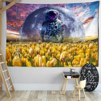 Цветочный морской пейзаж, гобелен с астронавтом, настенный богемный натуральный минималистичный художественный декор для спальни, гостиной, домашнего декора 95x70CM