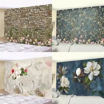 Цветочный настенный гобелен, картина маслом Лебедь, домашний декор, психоделическое покрывало, скатерть, ковер, настраиваемый 100x75cm