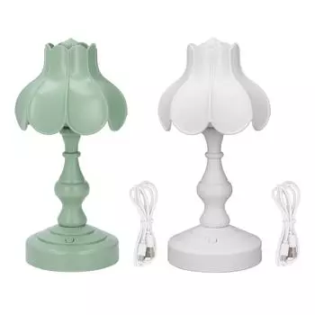 Цветочный ночник для спальни, мини-ретро-стол, прикроватный светодиодный светильник для защиты глаз, перезаряжаемый для учебы White