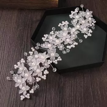 Цветочный обруч для волос Жемчужный Кристальный Ободок Королева Для Женщин Конкурс Вечеринка Свадебные Свадебные Аксессуары для Волос Ювелирные Изделия Повязка на Голову Подарок