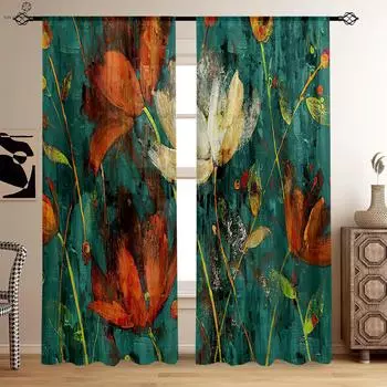 Цветочный пейзаж, картина маслом, 3D-печать, занавеска, спальня в общежитии, студия для учебы, украшение окна, 2 шт. W50xH130(CM)x2PCS&Rod pocket