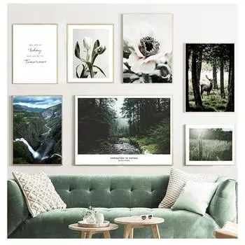 Цветочный пейзаж, скандинавский постер, скандинавское украшение, принт, пейзаж, настенное искусство, холст, картина, горный лес, картина, природа 21cm30cm NoFrame