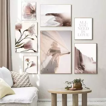 Цветочный пляжный скандинавский постер, скандинавский принт, фотография, креативная картина в стиле бохо, холст, настенная живопись, современная картина A4 21x30cm No Frame