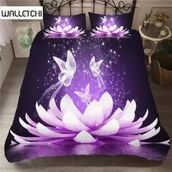 Цветочный пододеяльник, комплект постельного белья, белый узор с бабочками и цветами, фантазийный фиолетовый фон, комплект постельного белья с цветочной тематикой, королевский размер, пододеяльник EU single(135x200cm)