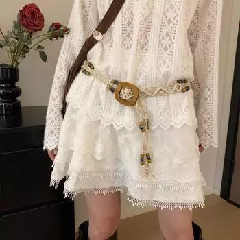 Цветочный пояс в стиле бохо с бабочкой и кисточками на талии с цепочкой и кисточками на платье style 2