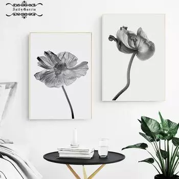 Цветочный постер, черно-белая настенная живопись на холсте, бутон мака, простой пейзаж, скандинавские принты, фотографии для декора гостиной 21*30cm