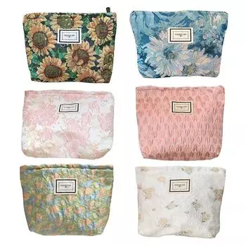 Цветочный принт косметичка мягкая ретро сумка для хранения большая вместимость простая для кемпинга Style 5
