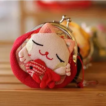 Цветочный принт Манеки-неко кошелек для монет кукла держатель карт повседневная сумка-клатч Lucky Cat для женщин чёрный