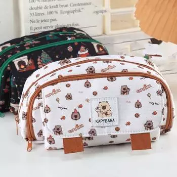 Цветочный принт мультяшный пенал письмо капибара косметичка модная капибара пенал женская чёрный