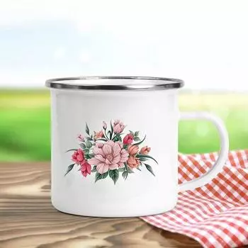 Цветочный принт ретро эмалированные кружки креативные кофейные чашки летние напитки для пикника на свежем воздухе сок молоко походные кружки ручка посуда для питья подарки 360ml