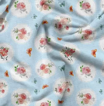 Цветочный принт Soimoi, шелковая ткань, ткань для декоративного шитья от The Yard шириной 42 дюйма, декоративная ткань для рубашек, костюмов и галстуков, цвет морской волны 42 Inch Wide - Cotton Cambric синий