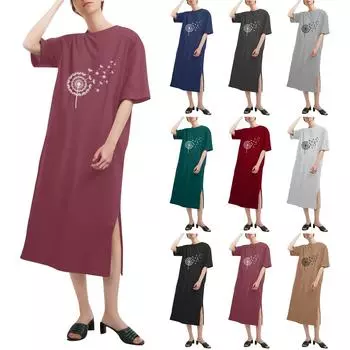 Цветочный принт свободная рубашка с коротким рукавом и круглым вырезом длинная модная повседневная рубашка платья XXXL