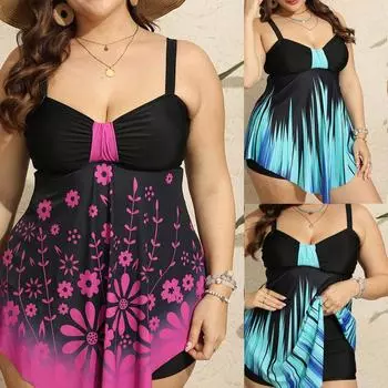 Цветочный принт танкини купальник женский большой размер купальник женский купальный костюм XL