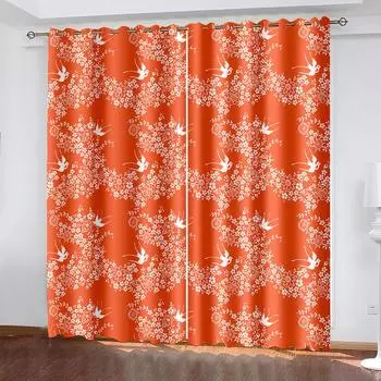 Цветочный растительный принт Тканые шторы для спальни Затемняющие шторы Две отдельные шторы слева и справа 132cmx160cm