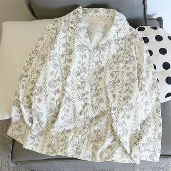 Цветочный ретро-пижамный комплект из двух частей, женская домашняя одежда, осенне-весенняя пижама, женская домашняя одежда, комплект из брюк для женщин M