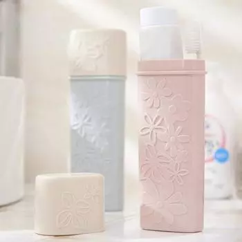 Цветочный резной чехол для зубной щетки с крышкой Практичный грязезащитный ящик для хранения зубной пасты розовый