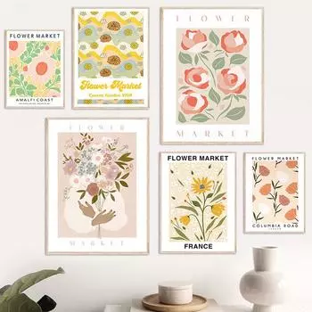 Цветочный рынок букет девушка роза лилия плакаты на скандинавскую тему и принты настенная живопись на холсте настенные панно для гостиной домашний декор 21cm30cm NoFrame