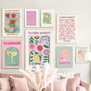 Цветочный рынок, линии, лицо, коктейль, настенные художественные постеры, принты, скандинавская картина на холсте, абстрактные картины для декора гостиной 21cm30cm NoFrame
