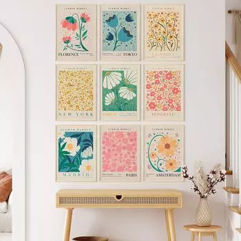 Цветочный рынок, плакат с принтом, винтажное ботаническое растение, холст, картина, абстрактное настенное искусство, скандинавская картина для гостиной, домашний декор 21x30cm No Framed