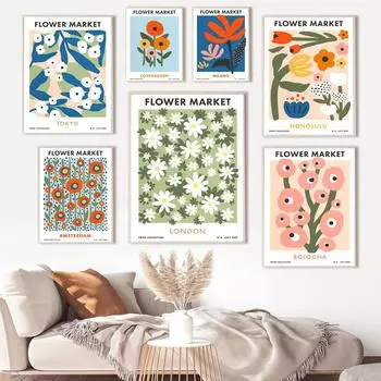 Цветочный рынок, плакаты на скандинавскую тему и принты, абстрактные красочные современные галереи, настенное искусство, холст, картина с растениями, домашний декор для гостиной A4 21X30cm No Framed