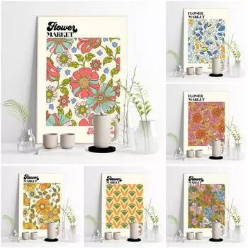 Цветочный рынок Ретро Печать плакатов Искусство Растение Картина маслом Абстрактная стена 21cm30cm NoFrame