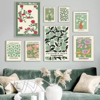 Цветочный рынок Роза Лондон Токио Сити Плакаты Настенные художественные принты Картина на холсте Скандинавские абстрактные картины для гостиной Домашний декор 21x30cm No Framed