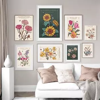 Цветочный рынок, тюльпан, ромашка, гвоздика, абстрактные скандинавские настенные художественные постеры и принты, картины на холсте, картины для декора гостиной 21*30cm