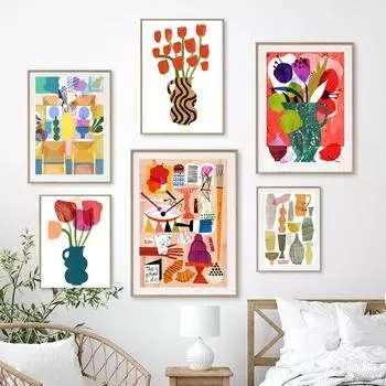 Цветочный рынок, вазы, настенная живопись на холсте, кофейник, Мока, постеры, принты, ботанические настенные панно для гостиной, домашний декор 21x30cm No Framed белый